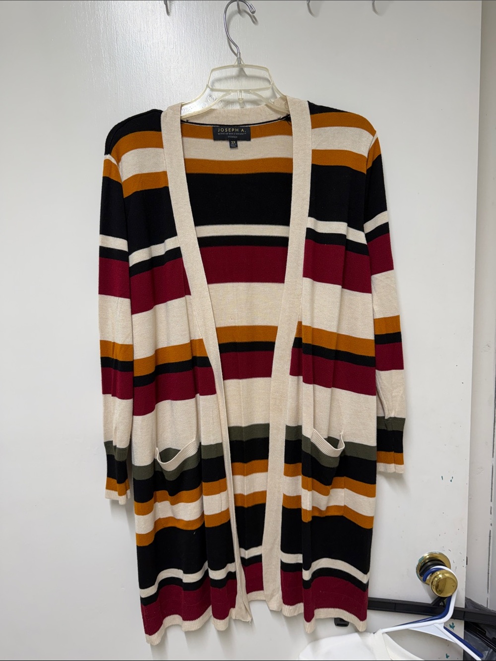 Joseph Open-Front Striped Long Cardigan - Cream, Black, Maroon, Mustard, Olive
